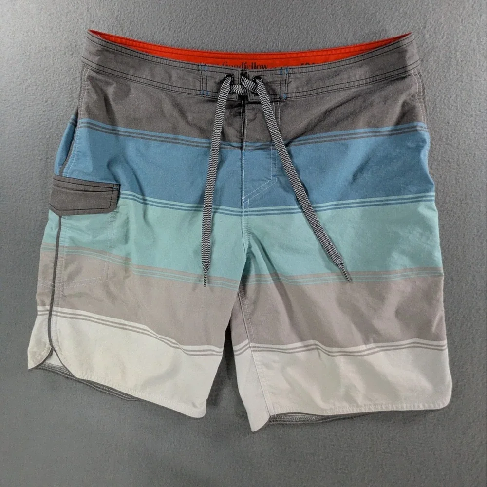 Goodfellow Mens Striped Board Shorts 34‎ Blue Gray White